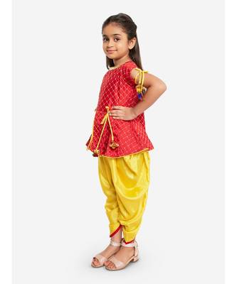 Red Embroidred Work Short Kurti With Dhoti 3