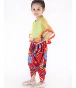 YELLOW and RED  SEQUINS CAPE WITH LACE DETAIL AND FLORAL DHOTI