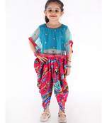 TORQUOISE and RANI  SEQUINS CAPE WITH LACE DETAIL AND FLORAL DHOTI