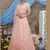 Peach Thread embroidered net Semi Stitched bridal lehenga