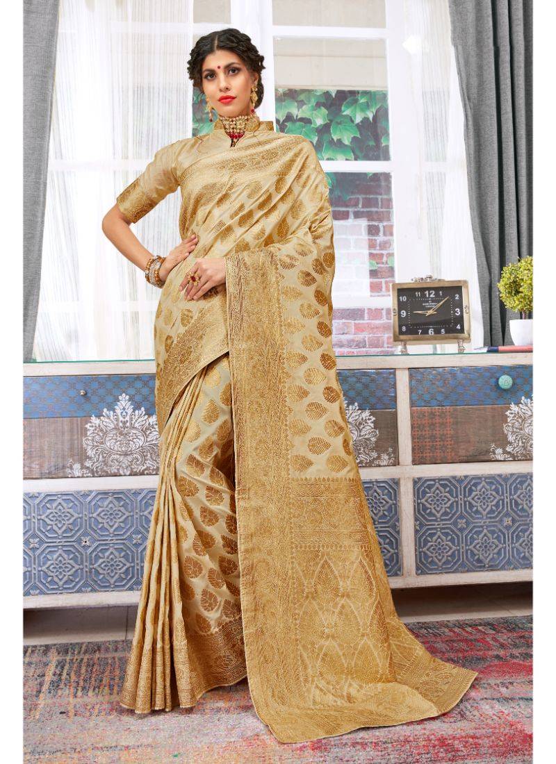 Cream woven silk saree with blouse Ankit Fashions 3342703