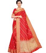 Red woven poly silk saree with blouse