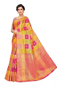 Multicolor woven poly silk saree with blouse