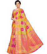 Multicolor woven poly silk saree with blouse