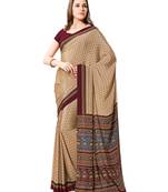 Cream printed crepe saree with blouse