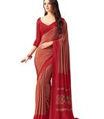 Red printed crepe saree with blouse