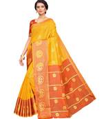 Yellow woven poly silk saree with blouse