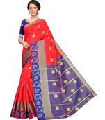 Red woven poly silk saree with blouse