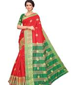 Red woven poly silk saree with blouse