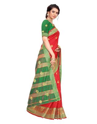 Red woven poly silk saree with blouse 2