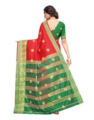 Red woven poly silk saree with blouse 3