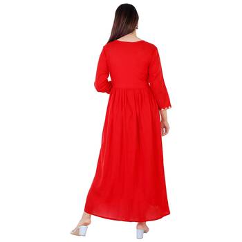 Women's rayon  Red embroidery work  kurti with Bandani print red duptta with lace border 3