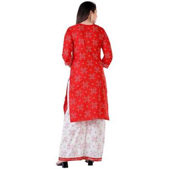 Women's rayon  Red printed work  kurti with  printed  duptta with palazzo 2