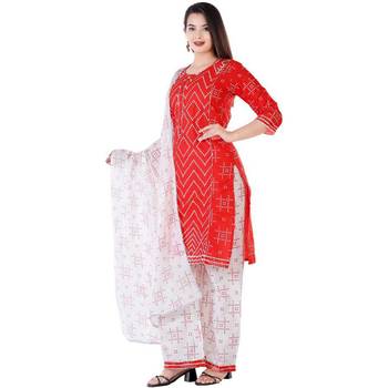 Women's rayon  Red printed work  kurti with  printed  duptta with palazzo 3