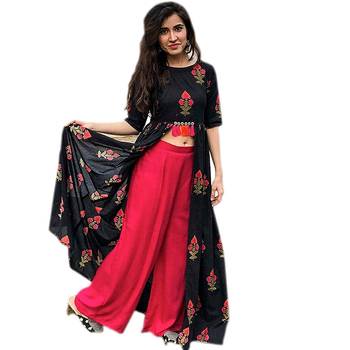Women's rayon  printed work  kurti with  pink palazzo 1