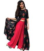 Women's rayon  printed work  kurti with  pink palazzo