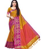 Mustard woven poly silk saree with blouse