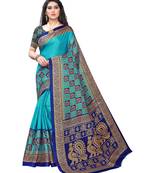Light blue printed art silk saree with blouse
