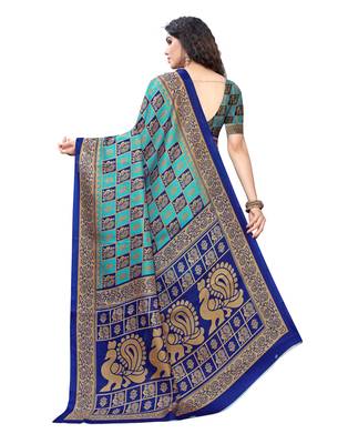 Light blue printed art silk saree with blouse 3