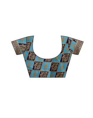 Light blue printed art silk saree with blouse 4