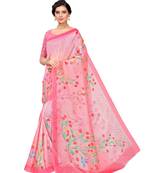 Pink printed organza saree with blouse