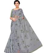 Grey printed organza saree with blouse