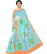 Blue printed organza saree with blouse