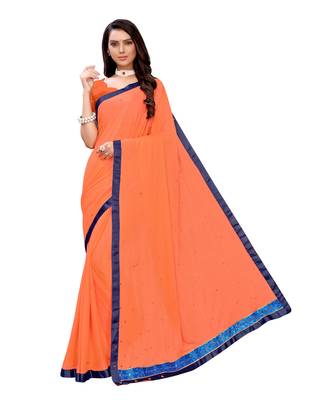 Orange woven lycra saree with blouse 1