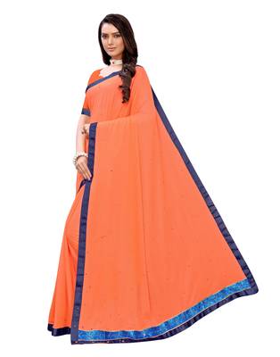 Orange woven lycra saree with blouse 2