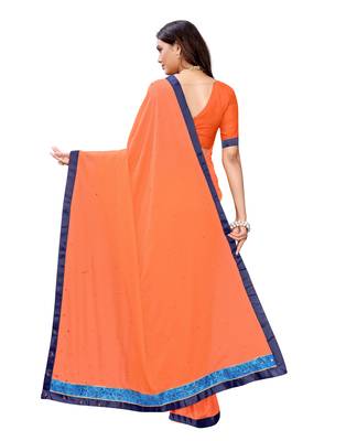 Orange woven lycra saree with blouse 4