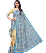 Beige printed lycra saree with blouse