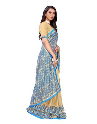 Beige printed lycra saree with blouse 3