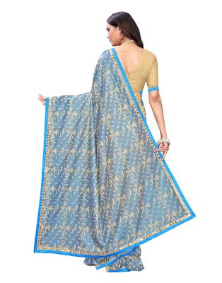 Beige printed lycra saree with blouse 4