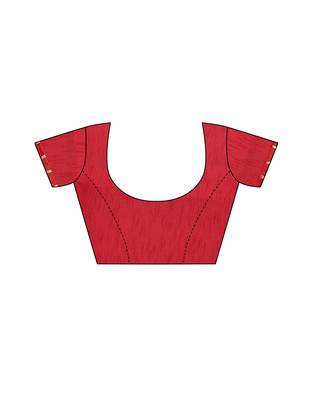 Red embroidered poly cotton saree with blouse 5