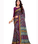 Purple printed silk blend saree with blouse