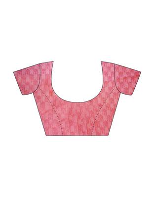 Pink printed jute saree with blouse 4