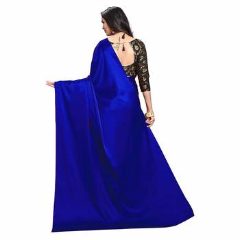 Royal blue plain fancy fabric saree with blouse 1