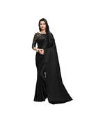 Black plain fancy fabric saree with blouse