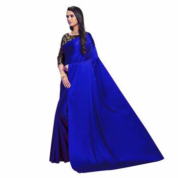 Royal blue plain fancy fabric saree with blouse 3
