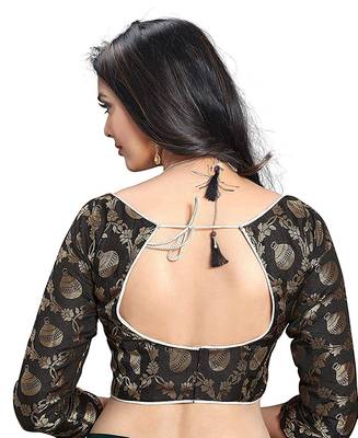 Dark green plain fancy fabric saree with blouse 5