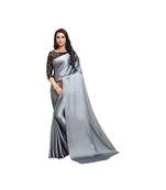 Slate grey plain fancy fabric saree with blouse