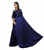 Navy blue plain fancy fabric saree with blouse