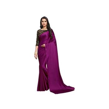 Dark wine plain fancy fabric saree with blouse 1