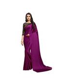 Dark wine plain fancy fabric saree with blouse