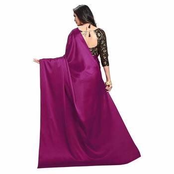 Dark wine plain fancy fabric saree with blouse 2