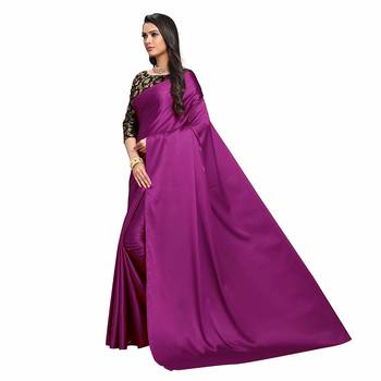 Dark wine plain fancy fabric saree with blouse 3