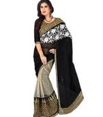 black and white embroidered net saree with blouse
