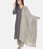 Grey printed rayon Long Kurta -With-Trousers &Dupatta