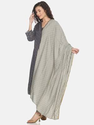 Grey printed rayon Long Kurta -With-Trousers &Dupatta 5