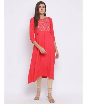 Pink Printed Cotton kurti 1